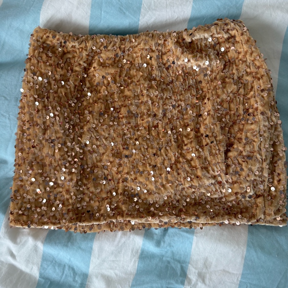 Sequin Embellished Tan Skirt